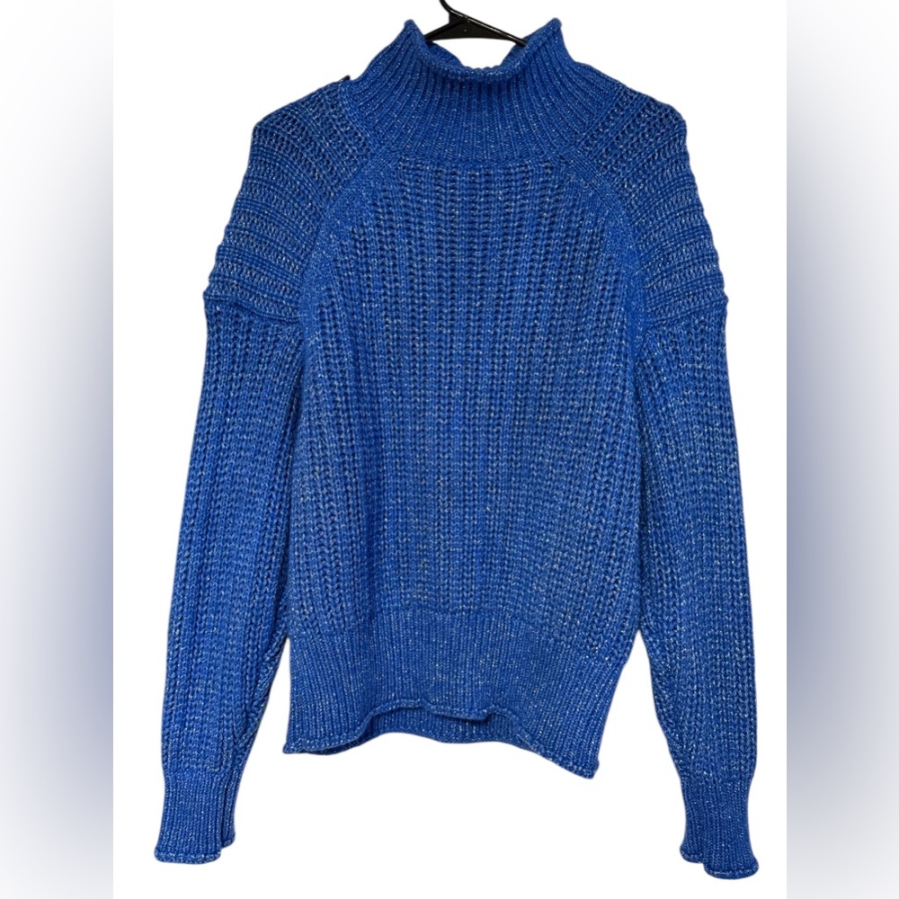 Equal chunky knit alpaca/wool mock neck boxy Blue Sweater gold Flecks M